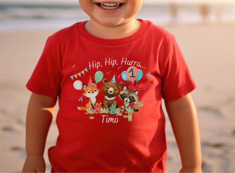 T-Shirt Birthday Shirt Personalized Birthday Child Boy Girl Forest Animals Fox Bear Party Animals Wild One image 3