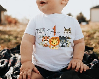 T-Shirt Geburtstagsshirt personalisiert  Geburtstagskind Junge Mädchen Dschungeltiere Safari Wildkatze Löwe Wild One