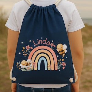 Sac à langer pour maternelle abeille arc-en-ciel – sac de sport avec nom – sac personnalisé cadeau garderie fille
