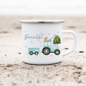 Enamel cup Enamel cup personalized with name tractor tractor farm