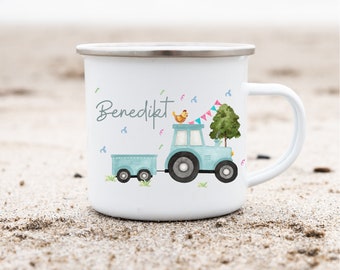 Enamel cup Enamel cup personalized with name tractor tractor farm