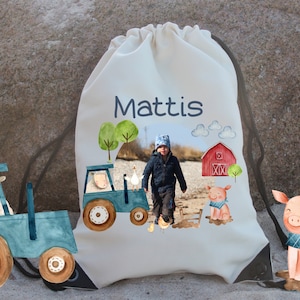 Sports bag gym bag with name and photo personalized farm farm animals tractor