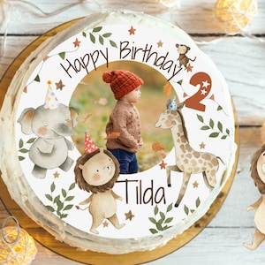 Cake Topper with Photo Fondant Birthday Birthday Cake Child Sugar Image Girl Boy Lion Jungle Jungle Birthday