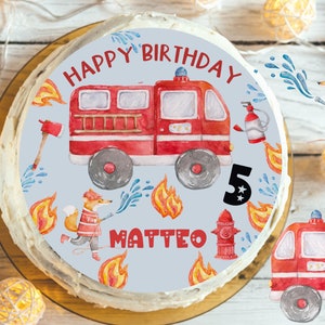 Cake topper fondant birthday child sugar image girl boy fire brigade fox