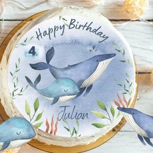 Tortenaufleger Wal mit Wunschname und Alter personalisiert – Fondant Zuckerbild Orca Meer Geburtstag Unterwasser Deko Mädchen Junge