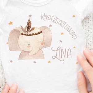 Immagine da stirare personalizzata con il nome e l'età desiderati, bambino dell'asilo, asilo, elefante, boho, animali della foresta