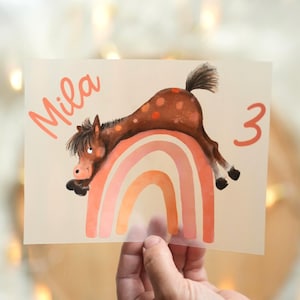 Toppa termoadesiva a forma di cavallo arcobaleno – personalizzata con nome ed età – maglietta compleanno bambina – termoadesiva fai da te per abbigliamento bambini A4 A5