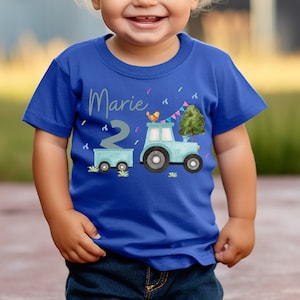 T-shirt chemise anniversaire personnalisé anniversaire enfant garçon fille tracteur tracteur ferme animaux de la ferme turquoise image 2