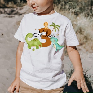 T-shirt compleanno camicia personalizzata compleanno bambino ragazzo ragazza Dino dinosauro immagine 1