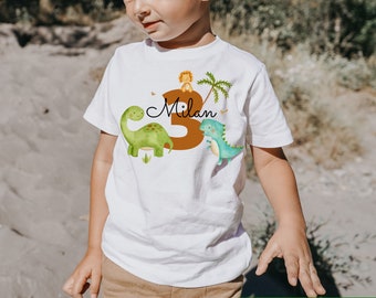 T-Shirt Geburtstagsshirt personalisiert  Geburtstagskind Junge Mädchen Dino Dinosaurier