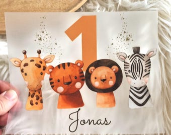 Personalized Safari Iron-On Patch – Lion, Giraffe, Zebra – with Name & Age – for Birthday Shirt – Jungle Children&#39;s Birthday Party &quot;Wild One&quot;