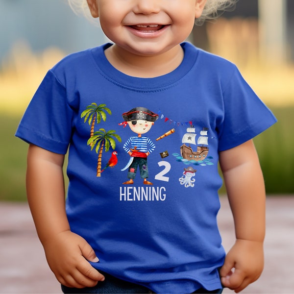 T-Shirt Geburtstagsshirt personalisiert  Geburtstagskind Junge Mädchen Pirat Piratengeburtstag Seeräuber