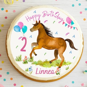 Topper per torta a forma di pony rosa – personalizzato con nome e numero – immagine in pasta di zucchero per bambine – torta di compleanno – commestibile – Ø 20 cm