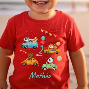 T-Shirt Birthday Shirt Personalized Birthday Child Boy Girl Excavator Wheel Loader Construction Site Vehicles Fox Forest Animals Badger Bear image 4