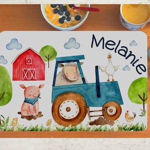 Placemat Placemat with Name Children Boy Girl Textile Farm Farm Animals Tractor
