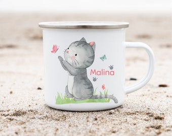 Enamel cup enamel cup personalized with name drinking cup cat kitten