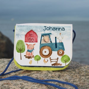 Bolso de pecho para niños con nombre monedero cartera granja tractor animales de granja