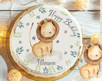 Cake topper fondant anniversaire enfant sucre photo fille garçon lion jungle