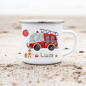 Enamel mug fire brigade with name – personalized children&#39;s mug for daycare – lightweight mug for fire brigade fans – enamel mug boy