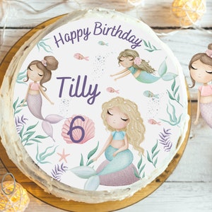 Cake topper fondant birthday child sugar image boy girl mermaid underwater sea