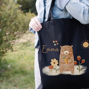 Sportbeutel Turnbeutel Jutebeutel Jutetasche mit Namen Beutel für Wechselwäsche personalisiert Boho Bär Sonne Waldtiere Bild 2