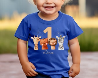 T-Shirt Birthday Shirt Personalized Safari Animals Giraffe Zebra Lion Tiger Boys Girls Gift