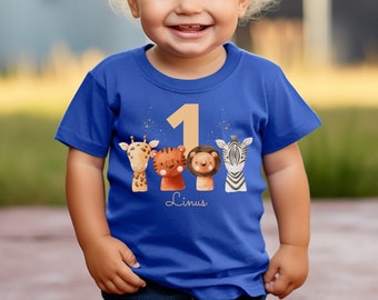 T-shirt birthday shirt personalized birthday child boy girl jungle animals safari giraffe zebra lion