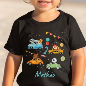 T-shirt anniversaire chemise personnalisé anniversaire enfant garçon fille pelle chargeuse sur pneus chantier véhicules renard forêt animaux blaireau ours image 3