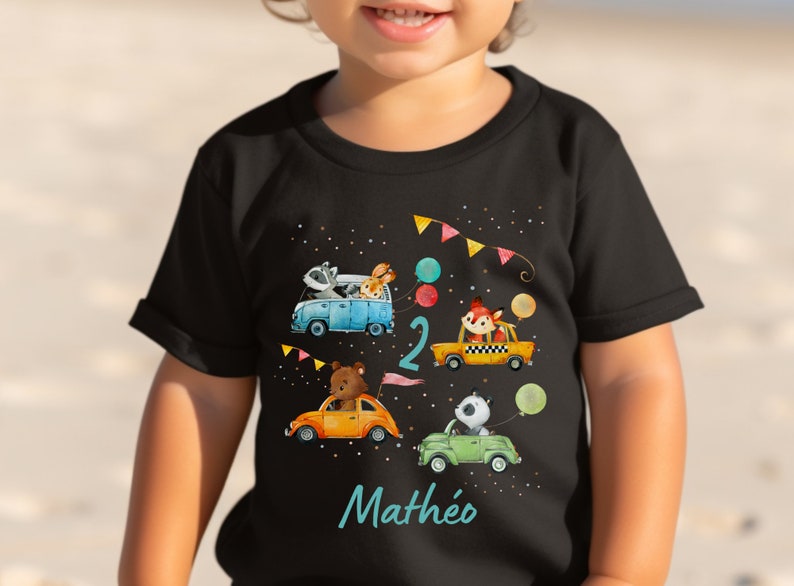 T-Shirt Birthday Shirt Personalized Birthday Child Boy Girl Excavator Wheel Loader Construction Site Vehicles Fox Forest Animals Badger Bear image 3