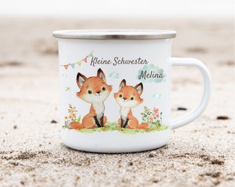 Emailletasse Emaillebecher mit Namen personalisiert Fuchs Großer Bruder Schwester Kleiner Bruder Schwester