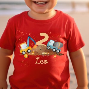 T-Shirt Geburtstagsshirt personalisiert Geburtstagskind Junge Mädchen Bagger Radlader Baustelle Bauarbeiter Bild 3