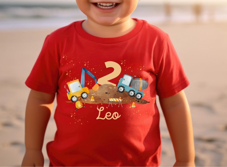 T-shirt birthday shirt personalized birthday child boy girl excavator wheel loader construction site construction worker image 3