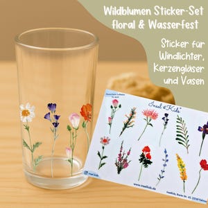 Wildblumen Sticker Set – wasserfest & spülmaschinenfest – Vinyl Aufkleber Boho Blumen – für Glas, Flasche, Brotdose und als Geschenk