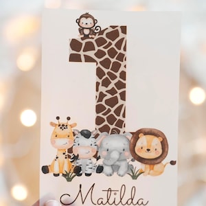 Iron-on image with desired name and age personalized jungle lion giraffe zebra safari safari animals jungle animals wild one