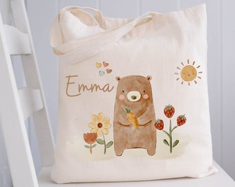 Borsa sportiva, borsa da palestra, borsa in iuta, borsa in iuta con nome, borsa per il cambio della biancheria, personalizzata Boho Bear Sun Forest Animals