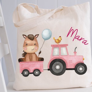 Sac de sport, sac de sport, sac en jute, sac en jute avec nom, sac pour le changement de linge, personnalisé, tracteur, ferme, rose