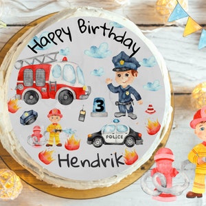 Cake topper fondant birthday child sugar image girl boy police fire brigade children's birthday cake decoration birthday cake decoration