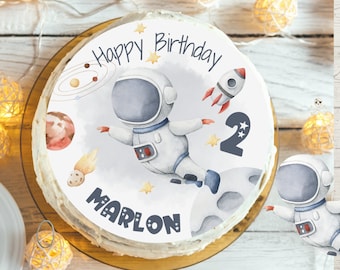Cake Topper Fondant Birthday Child Sugar Image Girl Boy Astronaut Universe Outer Space Planets Rocket Space Station