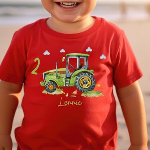 T-Shirt Geburtstagsshirt personalisiert Geburtstagskind Junge Mädchen Traktor grün Trecker Bauernhof Bauernhoftiere Bild 3