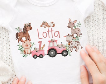 Ironing image personalized with desired name and age tractor tractor pink farm farm animals