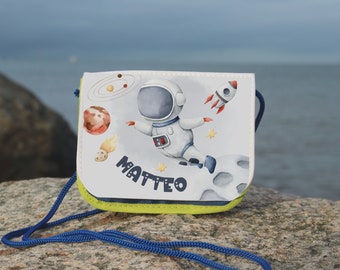 Marsupio da collo per bambini con nome portamonete portafogli astronauta spazio razzo spaziale