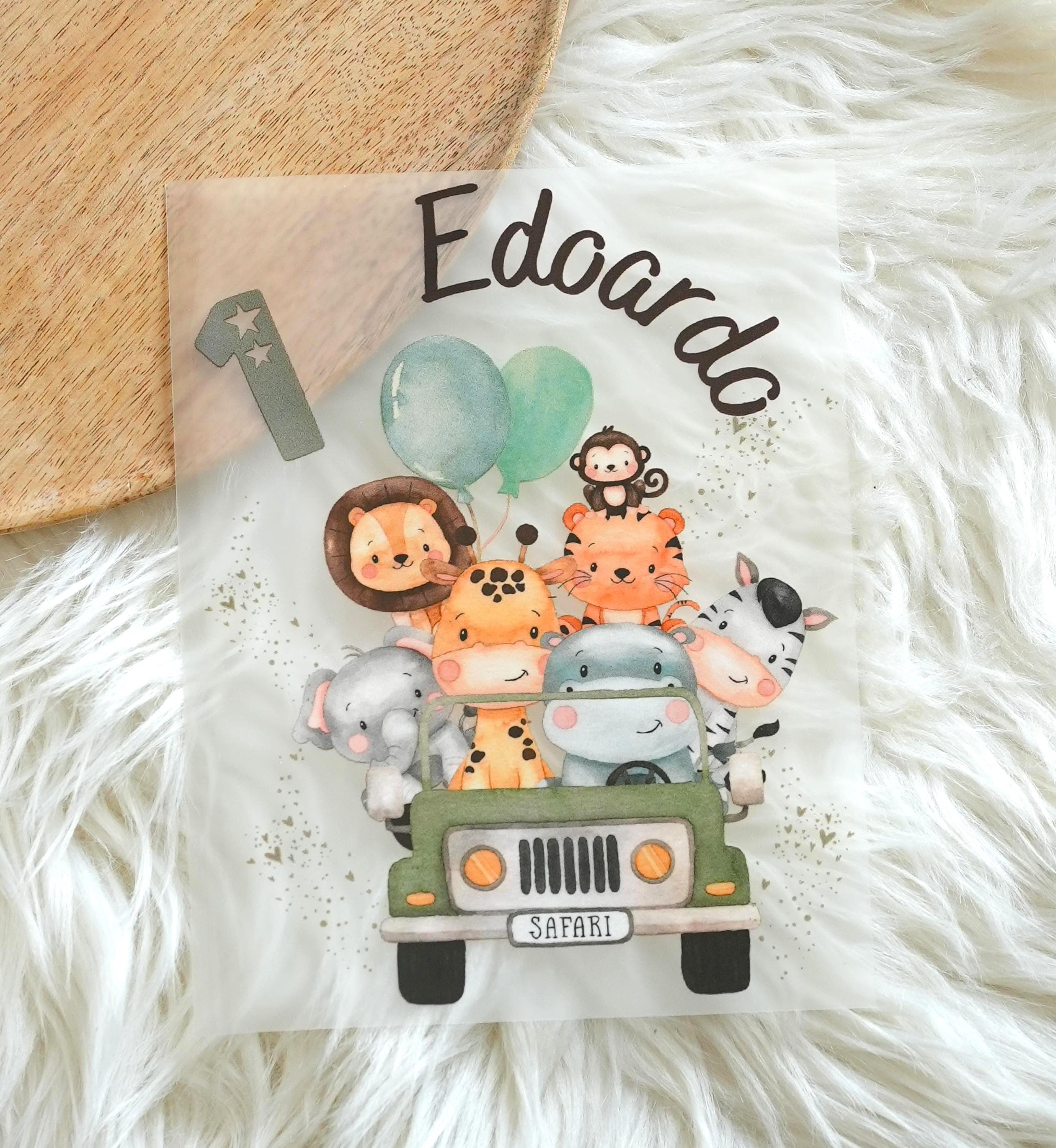 Iron-on Safari Birthday Personalized – Wild One Shirt Iron-on Lion Zebra Jungle Animals – with Name & Number – Green Jungle