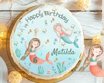 Cake topper fondant birthday child sugar picture boy girl mermaid