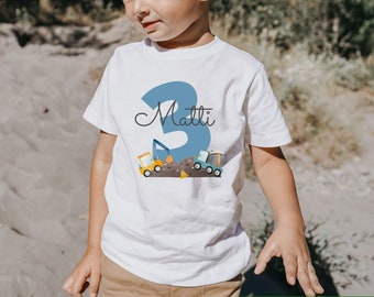 T-shirt birthday shirt personalized birthday child boy girl excavator wheel loader construction site construction worker