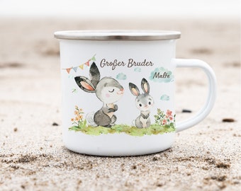 Tasse en émail tasse en émail personnalisée avec nom lapin grand frère sœur petit frère sœur