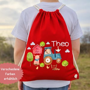 Sac de sport avec nom pour enfants – motif ferme personnalisé – sac de garderie pour changer les vêtements en coton