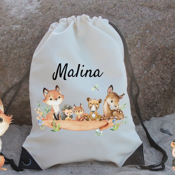 Sports bag gym bag with name personalized forest animals fox