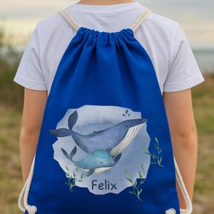 Sac de sport baleine avec nom – personnalisé – sac de sport pour enfants – sac de garderie pour l'inscription à l'école – sac de rechange pour la maternelle