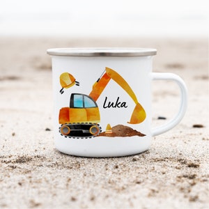 Enamel cup enamel cup personalized with name construction site excavator wheel loader