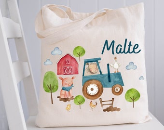 Sports bag gym bag jute bag jute bag with name bag for change of laundry personalized tractor tractor farm blue